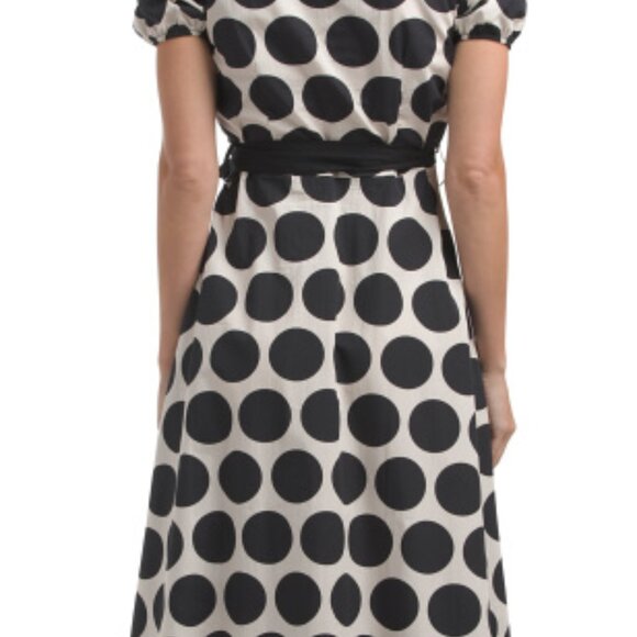 Made In Italy Puff Sleeve Polka Dot Midi Dress - Picture 6 of 6